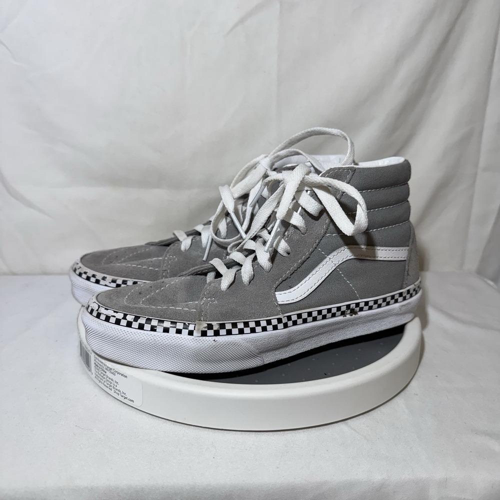 Vans SK8-Hi Sneakers Gray White Checkered Foxing Stripe‎ Kids Size 3Y